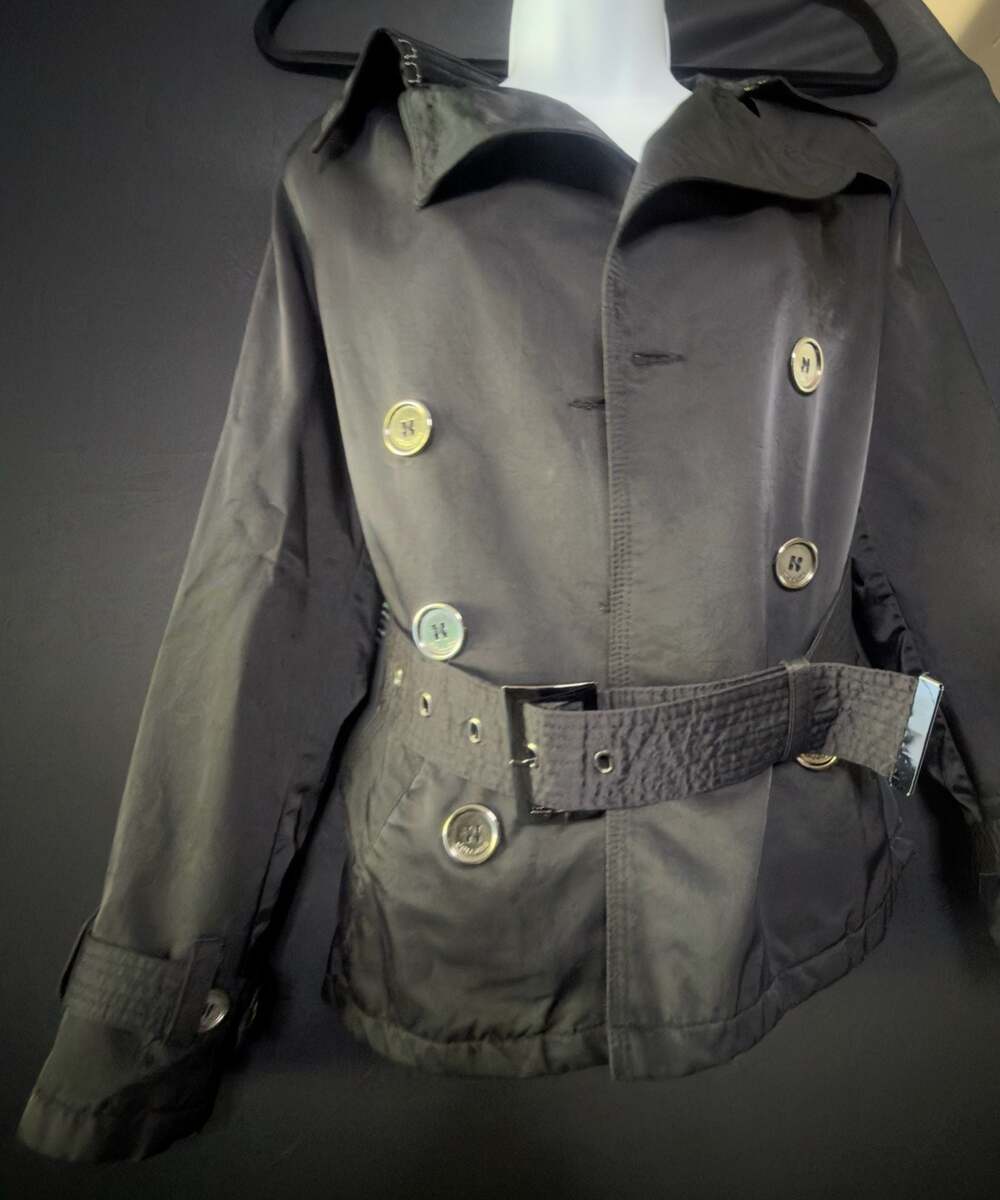 Joujou Black Double-Breasted Belted Trench Jacket
